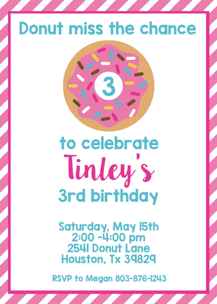Donut Party Invitation, Custom Donut 5x7 Invite, Donut Party, Personalized, Printable,Digital, Donut Party Supplies