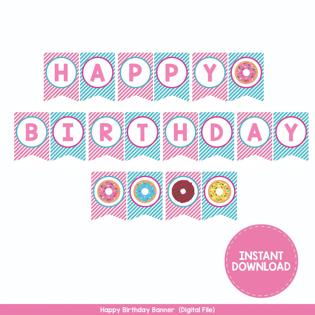Donut Party Banner, Happy Birthday Banner, Donut Party, Personalized, Printable, Digital, Donut Party Supplies