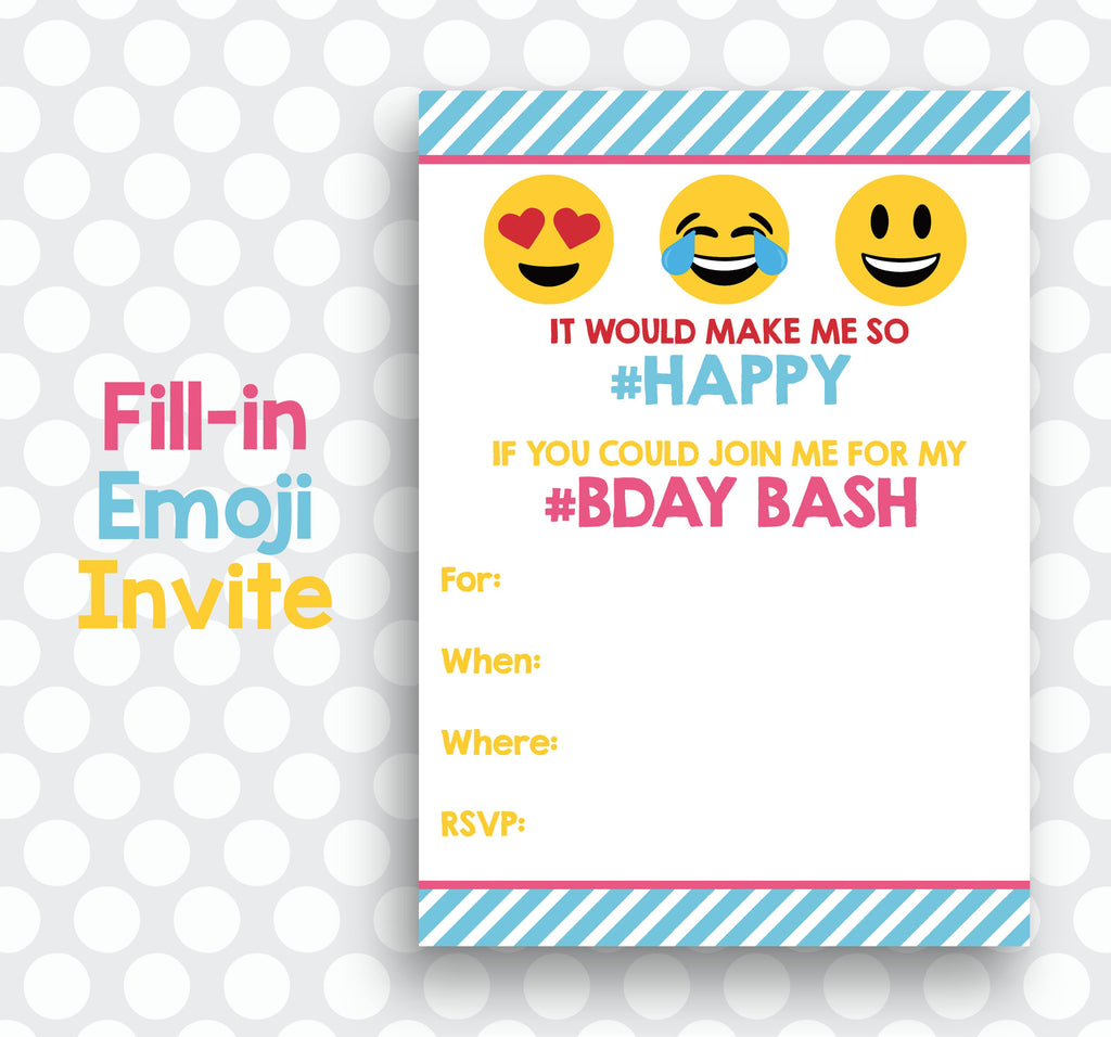 Emoji Party Fill-in Invitation, Emoji 5x7 Invite, Emoji Party, Personalized, Printable,Digital, Emoji Party Supplies