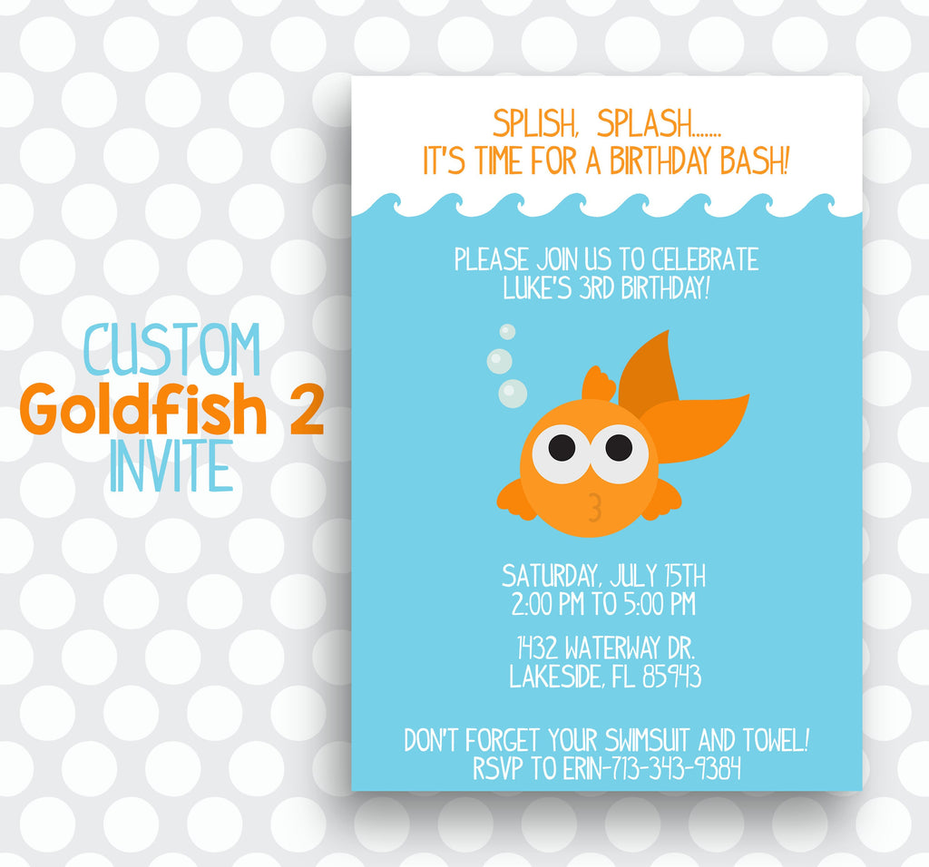 Goldfish 2 Party Invitation, Custom Goldfish Invite, Fish Birthday Party, Personalized, Printable, Digital
