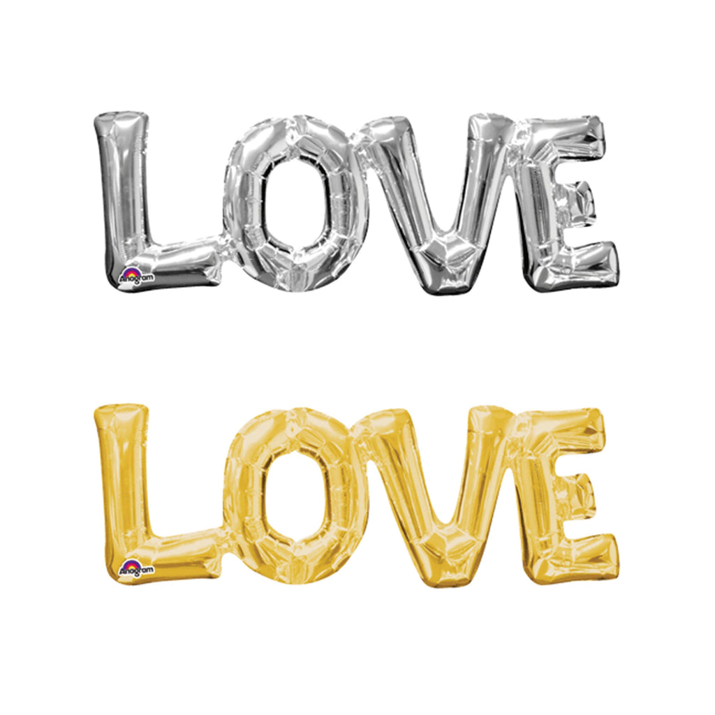 Love Silver Phrase, Love Gold Phrase, Party Balloons, Silver, Gold, Script Balloons, 25" x 9"
