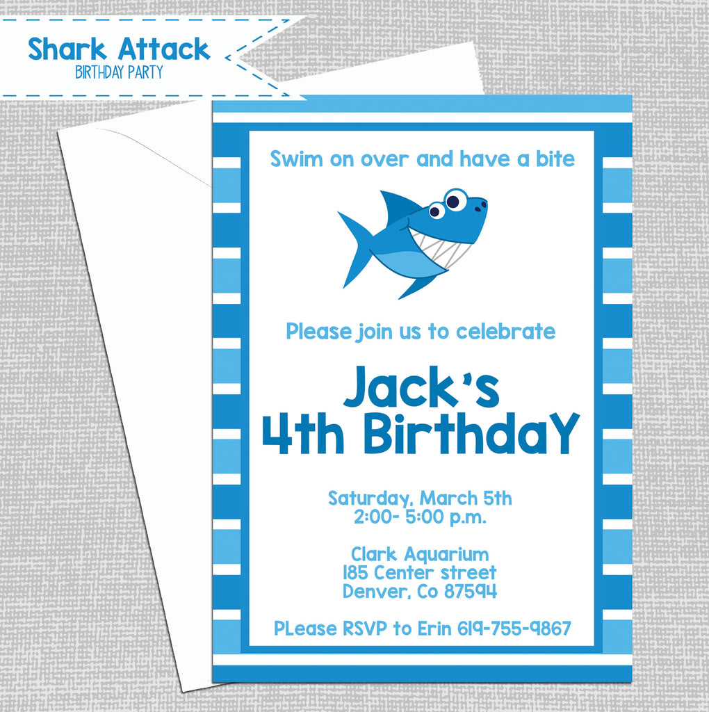 Shark Party Invitation, Custom Shark 5x7 Invite, Shark Party, Personalized, Printable,Digital, Shark Party Supplies