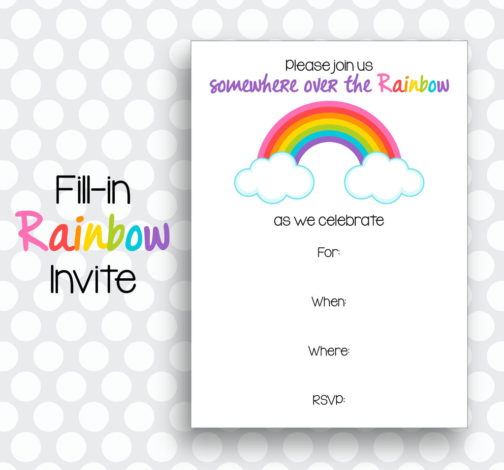 Rainbow Party Invitation, Fill-in Rainbow 5x7 Invite, Rainbow Party, Instant Download, Printable,Digital