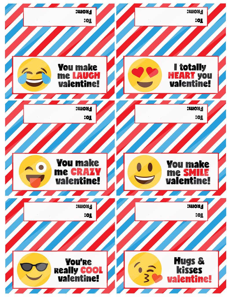Valentine Emoji Treat Bag Toppers, Blue and Red, Valentine's Day, Printable, Instant Download, Digital