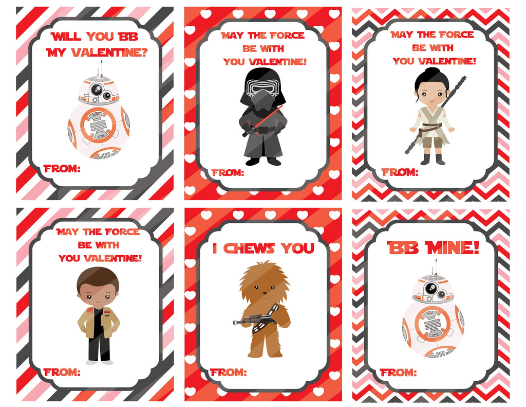 Force Awakens Valentine's Day Cards, Valentine's Day Cards, Printable,Instant Download, Digital