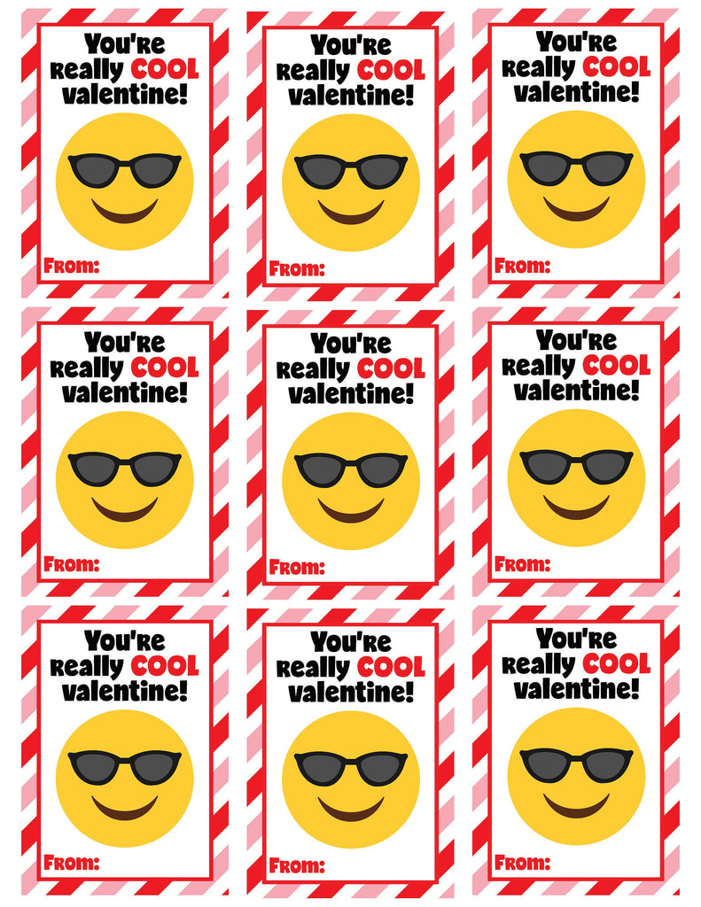 Emoji Cool Valentine's Day Cards (set of 9) , Valentine's Day Cards, Printable,Instant Download, Digital