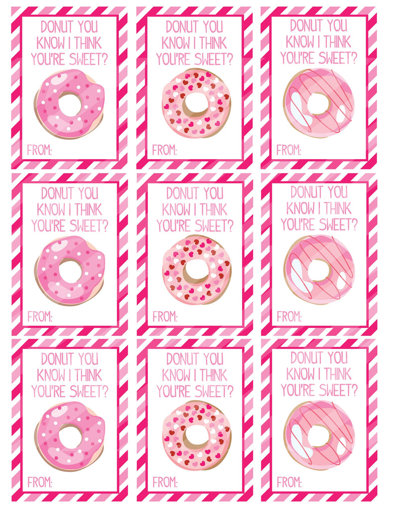Donut You Know" Valentine's Day Cards (set of 9) , Valentine's Day Cards, Printable,Instant Download, Digital