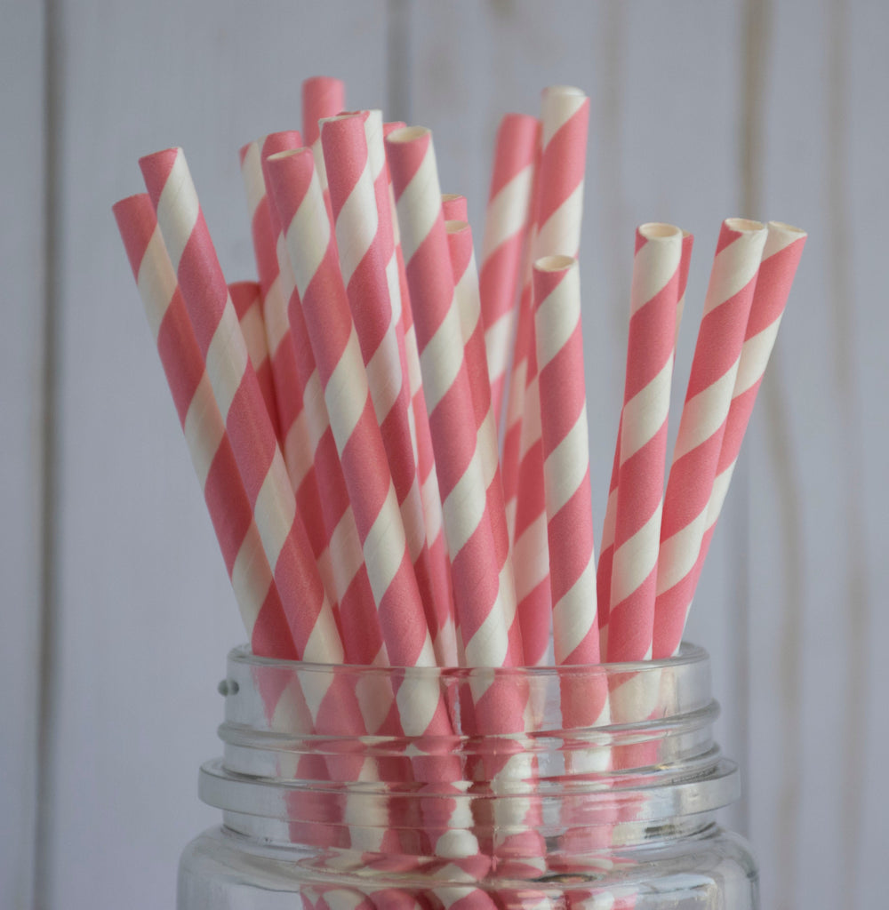 Pink Stripe Straws, 25 Pack, Birthday Party, Pink Straws, Party Supplies, Tableware, Baby Shower, Table Decor, Paper Straws