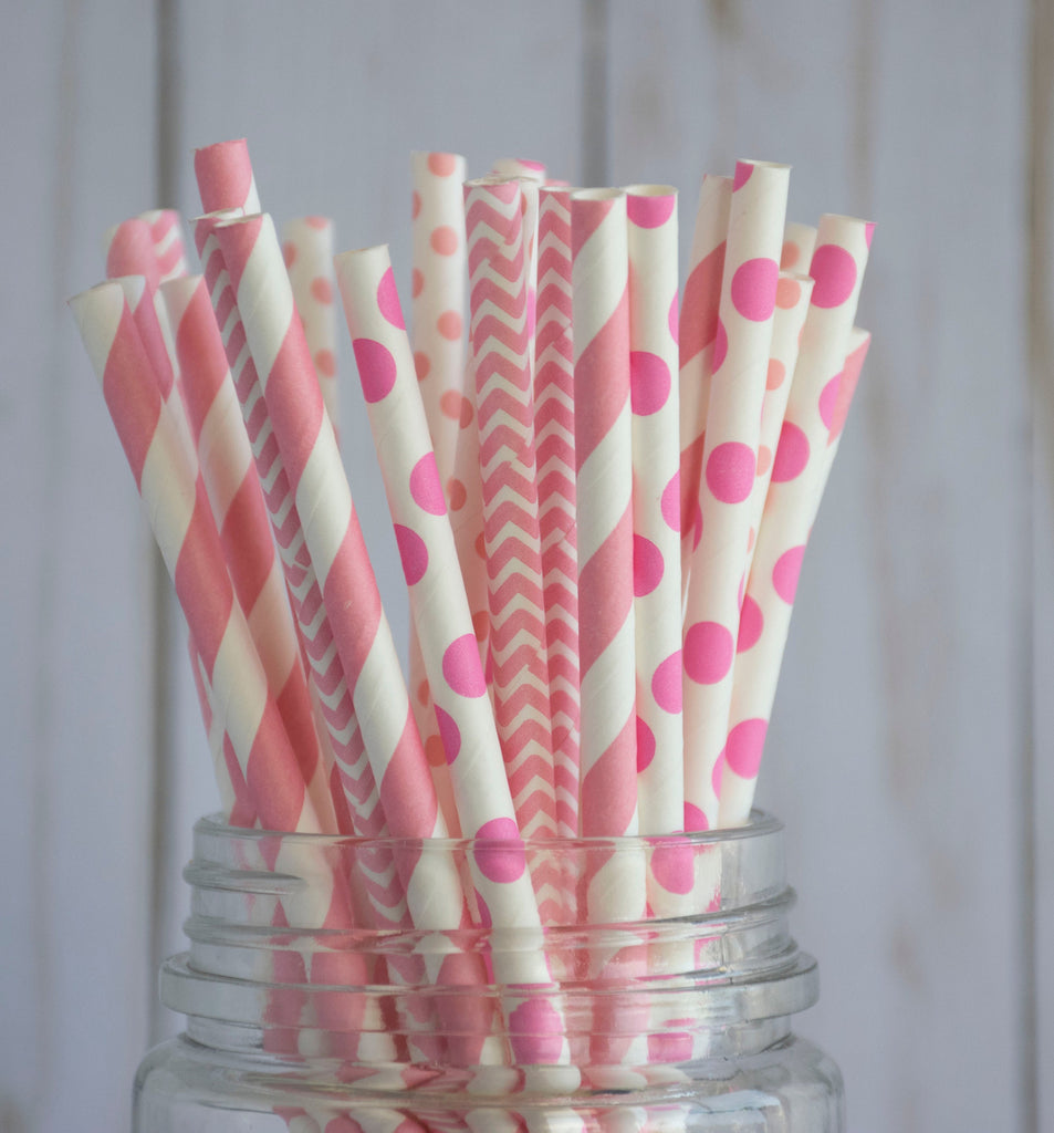 Pink Mix Straws, 25 Pack, Birthday Party, Pink Straws, Party Supplies, Tableware, Baby Shower, Table Decor, Paper Straws