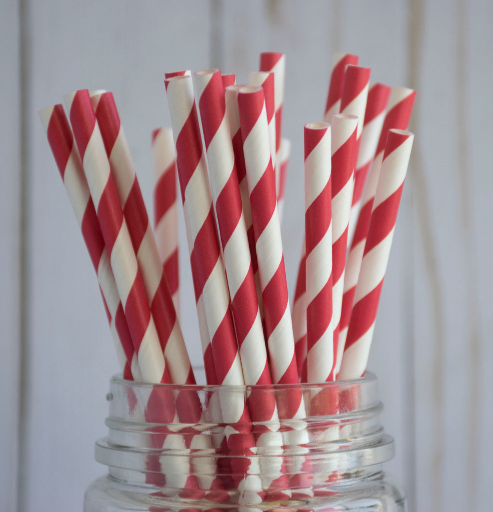 Red Stripe Straws, 25 Pack, Birthday Party, Red Straws, Party Supplies, Tableware, Baby Shower, Table Decor, Paper Straws