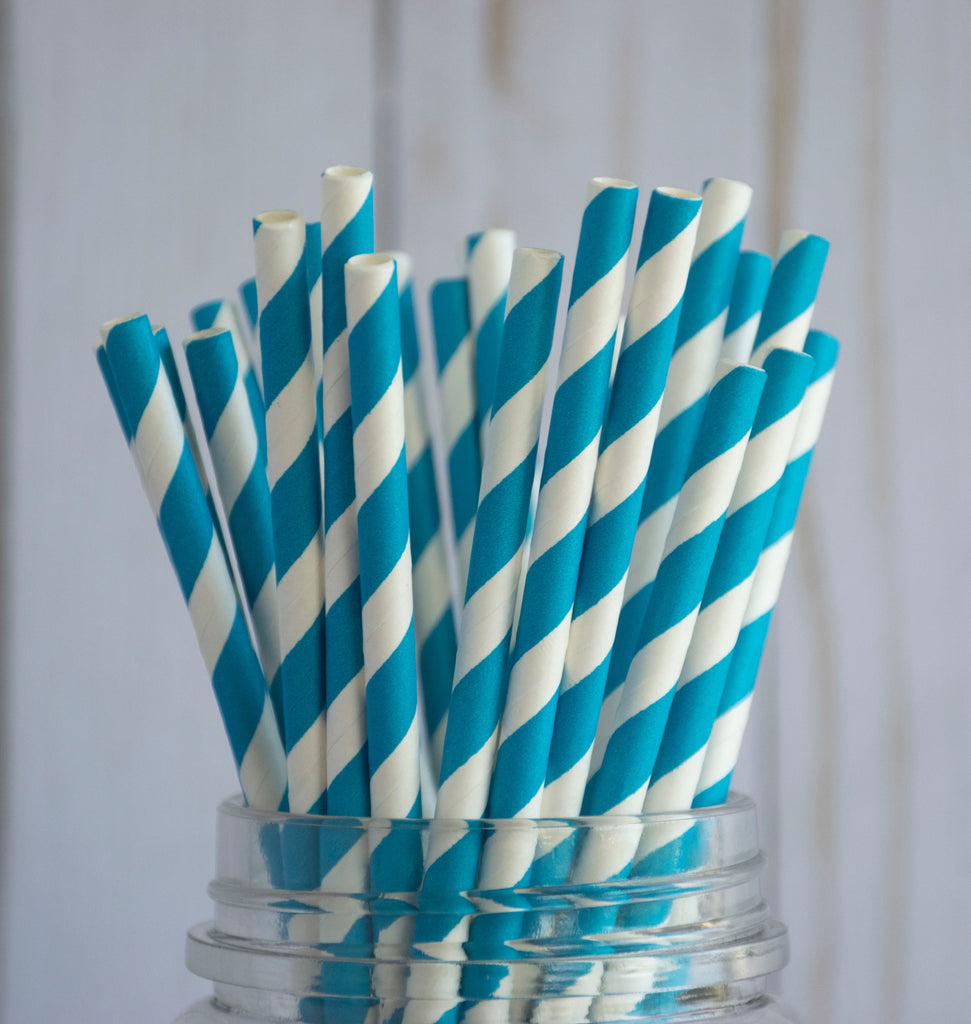Blue Striped Mix Straws, 25 Pack, Summer Party, Blue Straws, Party Supplies, Tableware, Birthday Party, Table Decor, Paper Straws