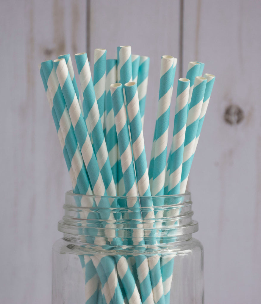 Light Blue Striped Mix Straws, 25 Pack, Summer Party, Blue Straws, Party Supplies, Tableware, Birthday Party, Table Decor, Paper Straws