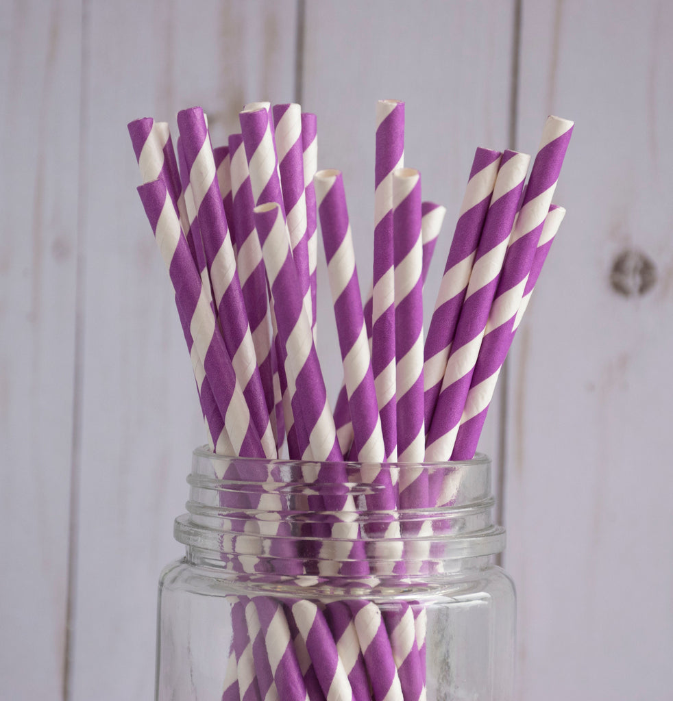 Purple Stripe Straws, 25 Pack, Birthday Party, Purple Straws, Party Supplies, Tableware, Birthday Party, Table Decor, Paper Straws