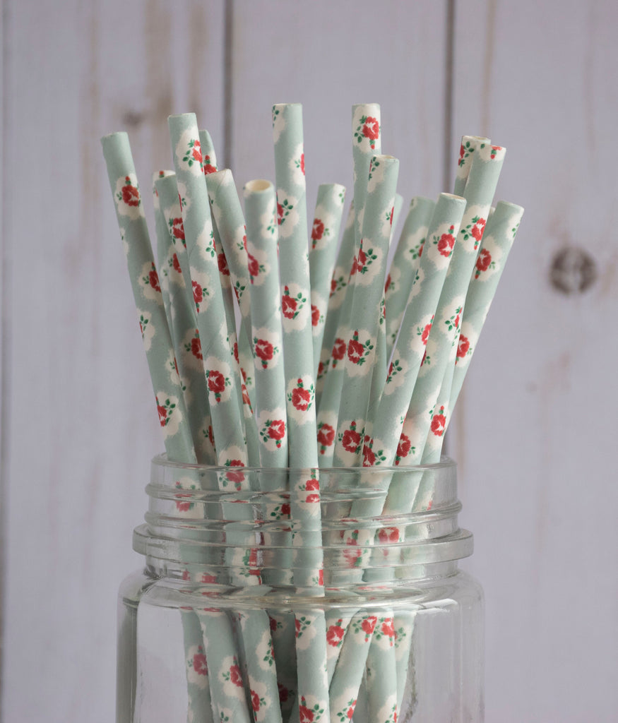 Blue Red Rose Straws, 25 Pack, Birthday Party,  Straws, Party Supplies, Tableware, Birthday Party, Table Decor, Paper Straws
