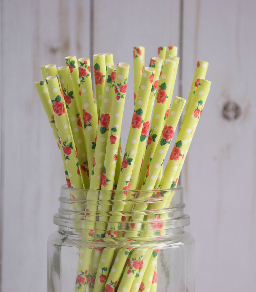 Green Red Rose Straws, 25 Pack, Birthday Party,  Straws, Party Supplies, Tableware, Birthday Party, Table Decor, Paper Straws