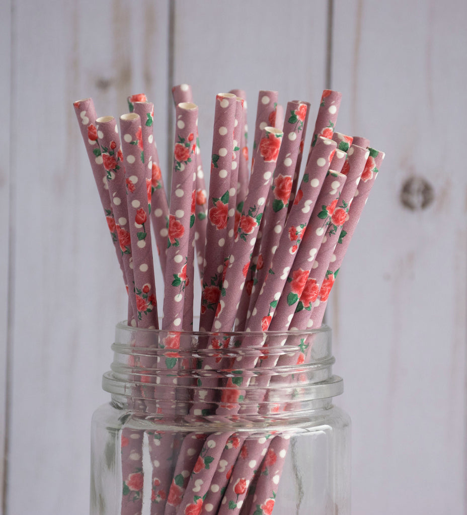 Purple Red Rose Straws, 25 Pack, Birthday Party,  Straws, Party Supplies, Tableware, Birthday Party, Table Decor, Paper Straws