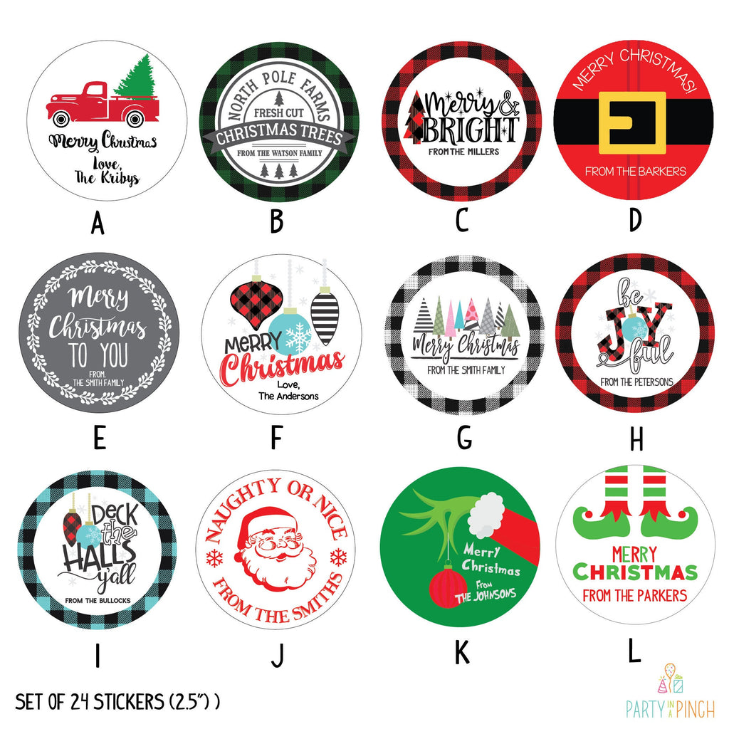 Personalized Christmas Sticker 2 & Treat Bags, Set of 24, Christmas Stickers, Christmas Favor Stickers, Favor Bags