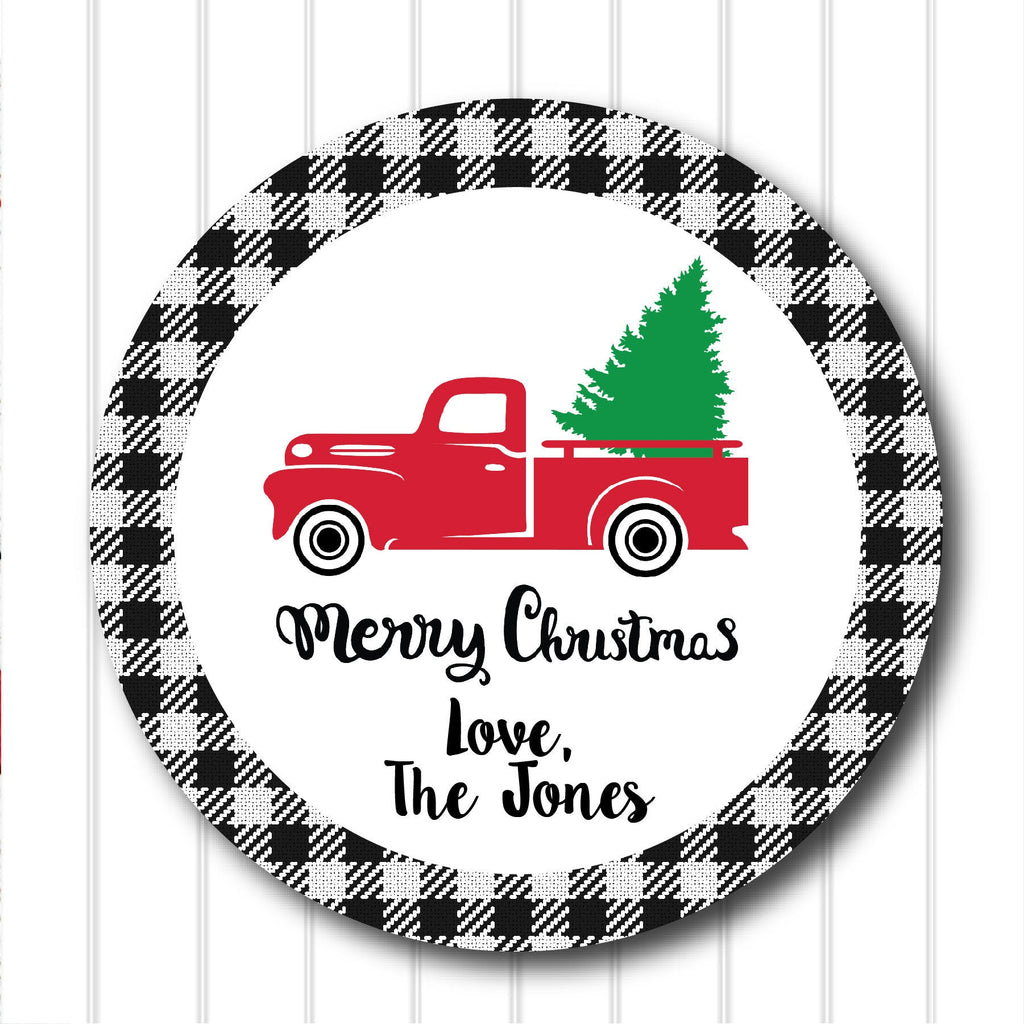 Personalized Christmas Vintage Truck Favor Stickers, Christmas Stickers, Digital File, Christmas Favor Stickers. 2.5"