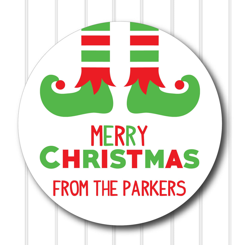 Personalized Christmas Elf Feet Favor Stickers, Christmas Stickers, Digital File, Christmas Favor Stickers. 2.5"