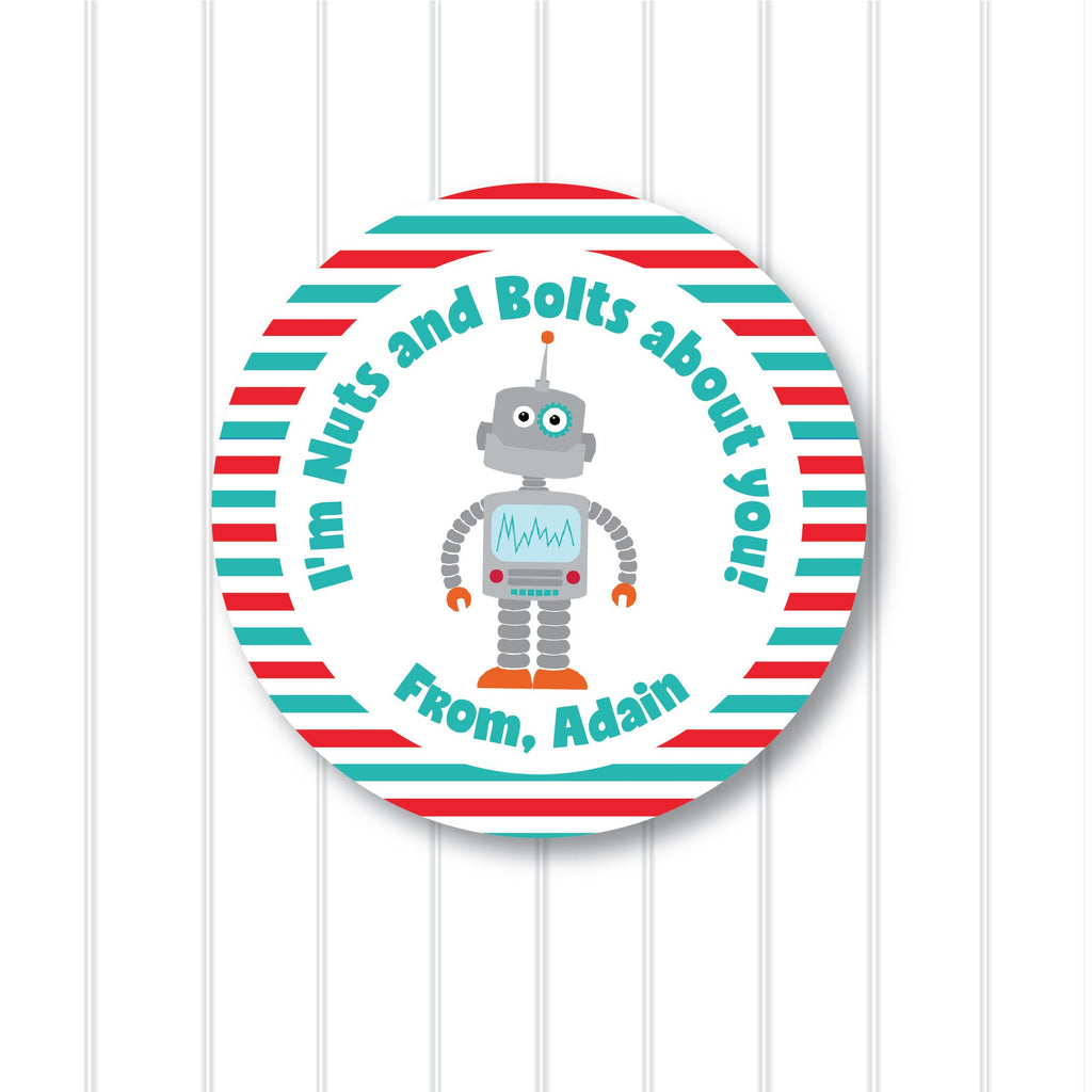 Personalized Valentine Robot Favor Stickers, Valentine Stickers, Valentine Favor Stickers 2.5", Valentine Favor Stickers and Treat Bags