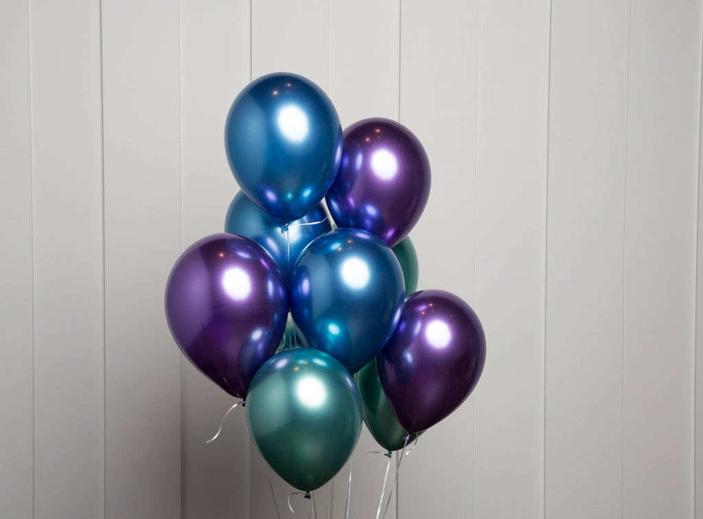 Mermaid Balloon Bouquet, Mix of 12 Latex Balloons in Chrome Blue, Purple, and Green Balloons, Balloon Bouquet, Mermaid Party