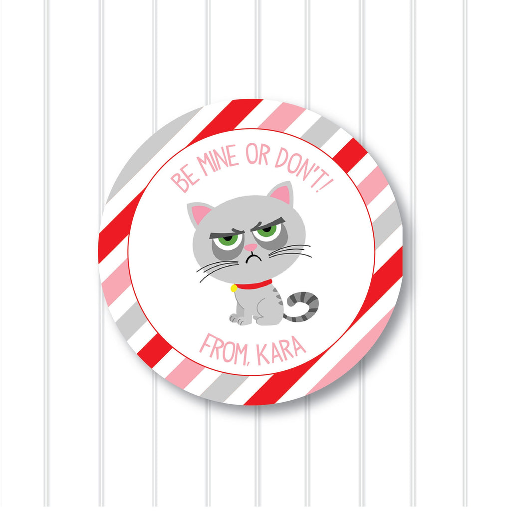 Valentine Grumpy Cat Stickers, Personalized Valentine Stickers, Valentine Favor Stickers 2.5", Valentine Favor Stickers and Treat bags