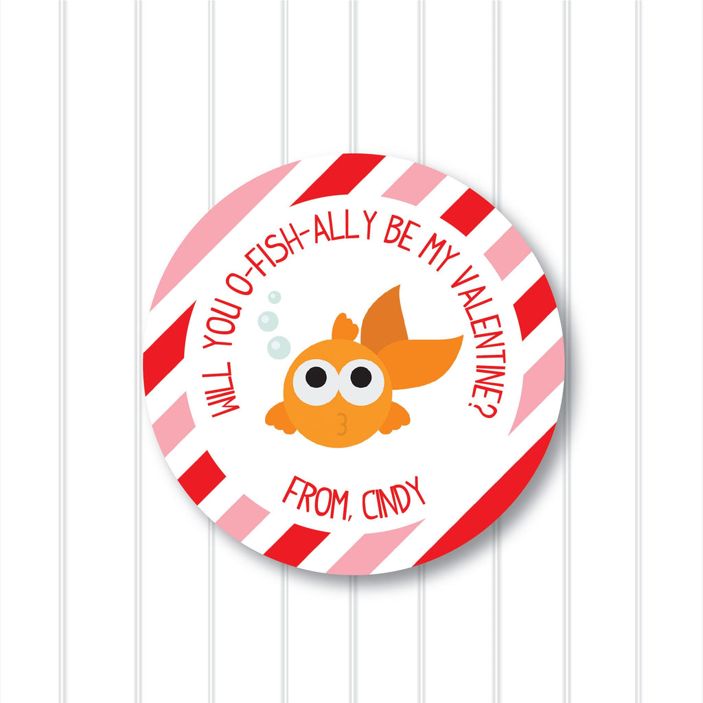 Valentine Goldfish Stickers, Personalized Valentine Stickers, Valentine Favor Stickers 2.5", Valentine Favor Stickers and treat Bags