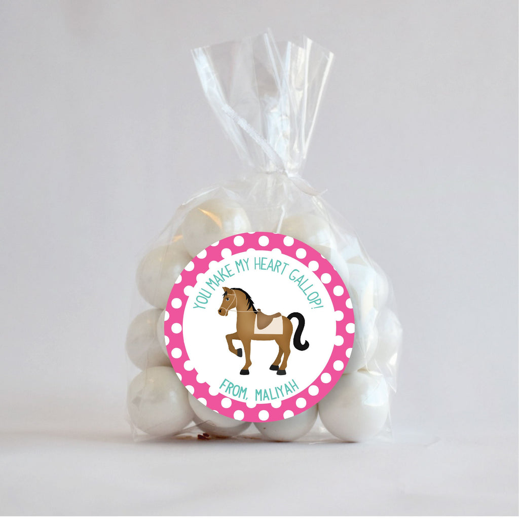 Valentine Horse Stickers, Personalized Valentine Stickers, Valentine Favor Stickers 2.5", Valentine Favor Stickers and Treat Bags