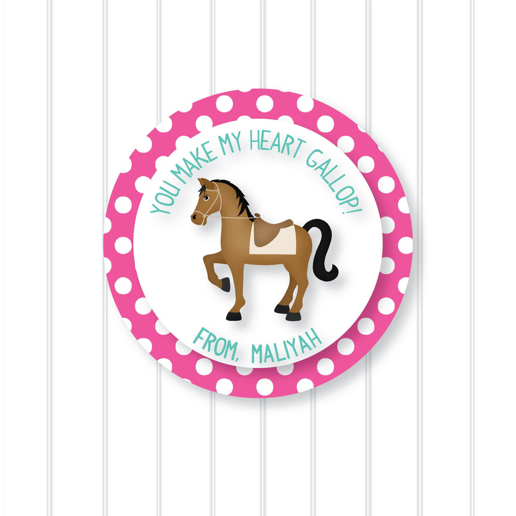 Valentine Horse Stickers, Personalized Valentine Stickers, Valentine Favor Stickers 2.5", Valentine Favor Stickers and Treat Bags