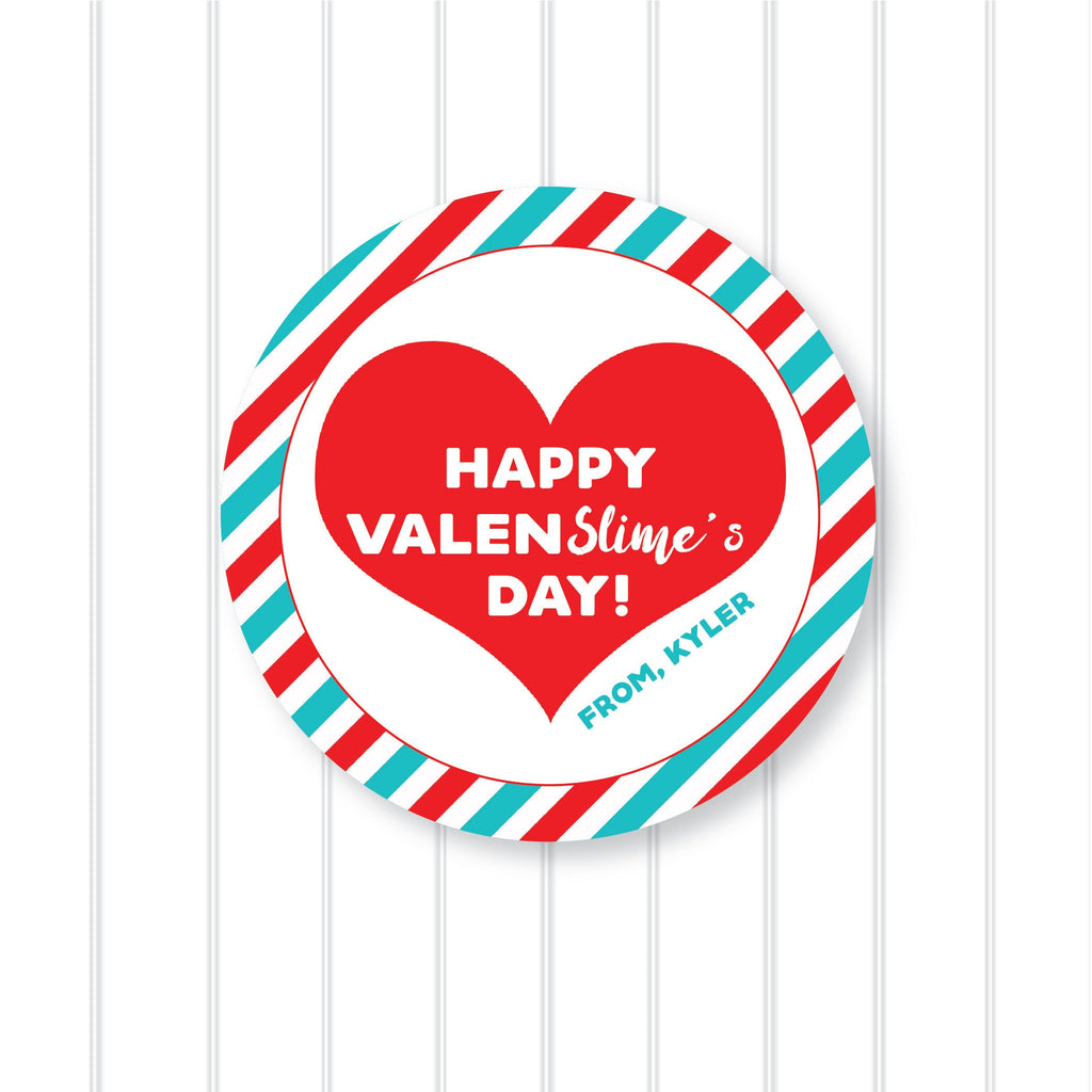 Valen "Slimes" Stickers, Personalized Valentine Stickers, Valentine Favor Stickers 2.5", Valentine Favor Stickers and Treat Bags