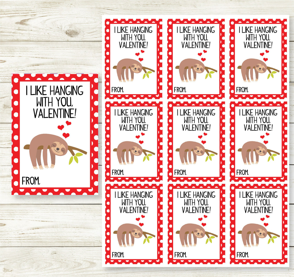 Sloth Valentine's Day Cards, Valentine's Day Cards, Printable,Instant Download, Digital,  Sloth Valentine