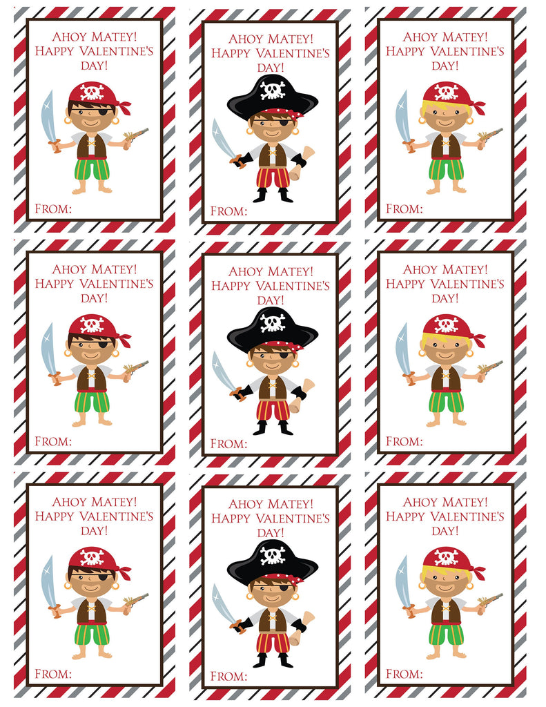 Pirate Valentine's Day Cards, Valentine's Day Cards, Printable,Instant Download, Digital