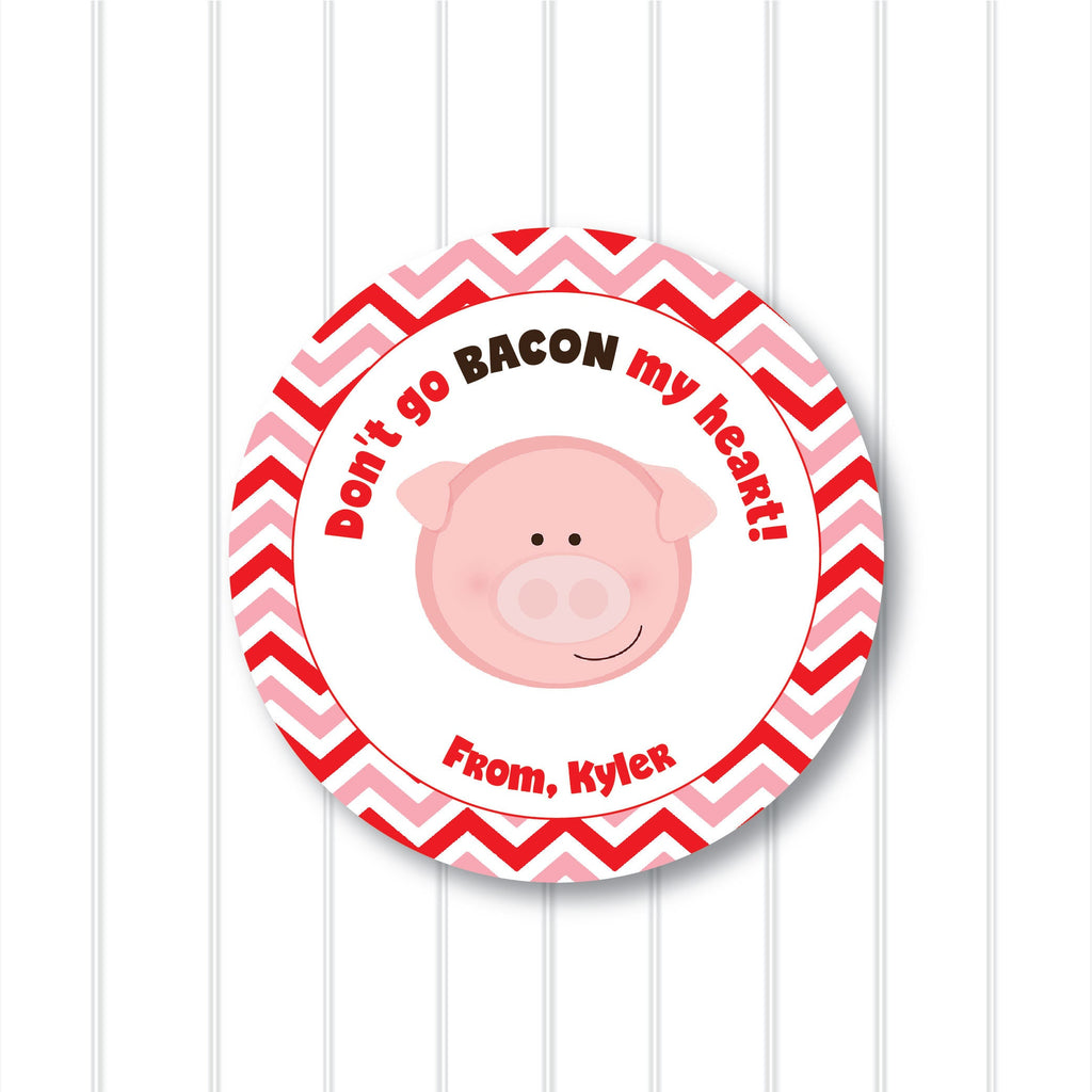 Valentine Bacon Stickers, Personalized Valentine Stickers, Valentine Favor Stickers 2.5", Valentine Favor Stickers and Treat Bags