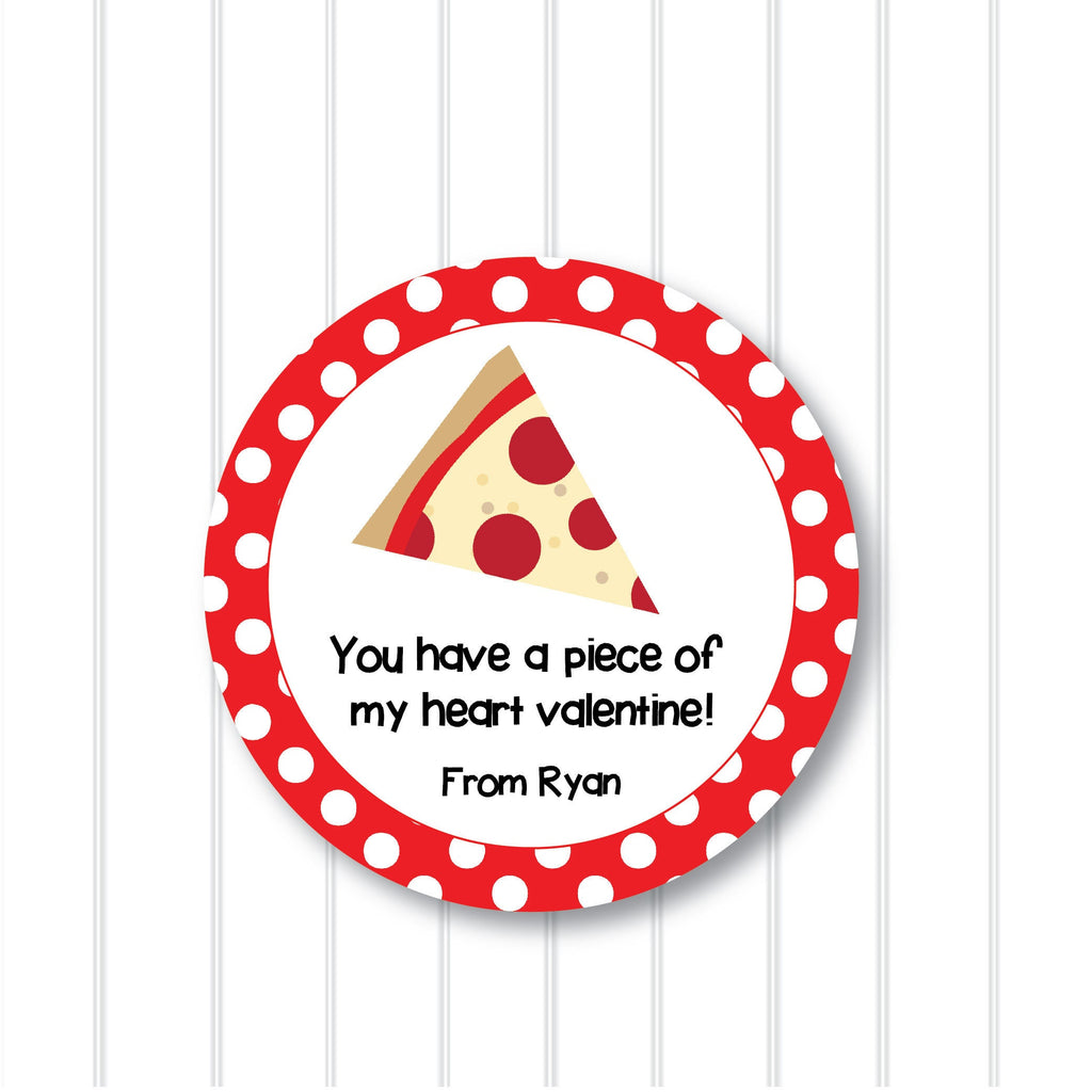 Valentine Pizza Stickers and Treat Bags, Personalized Valentine Stickers, Valentine Favor Stickers 2.5", Valentine Favor