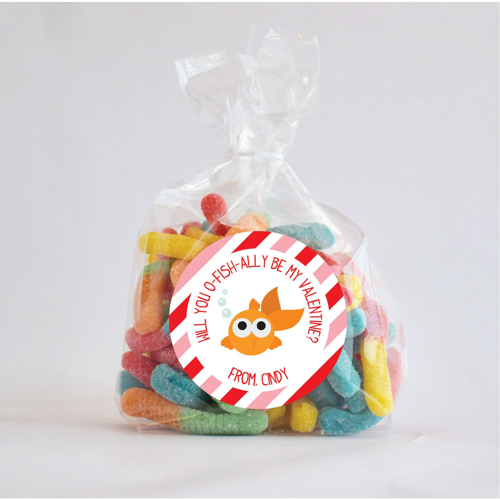 Valentine Goldfish Stickers, Personalized Valentine Stickers, Valentine Favor Stickers 2.5", Valentine Favor Stickers and treat Bags