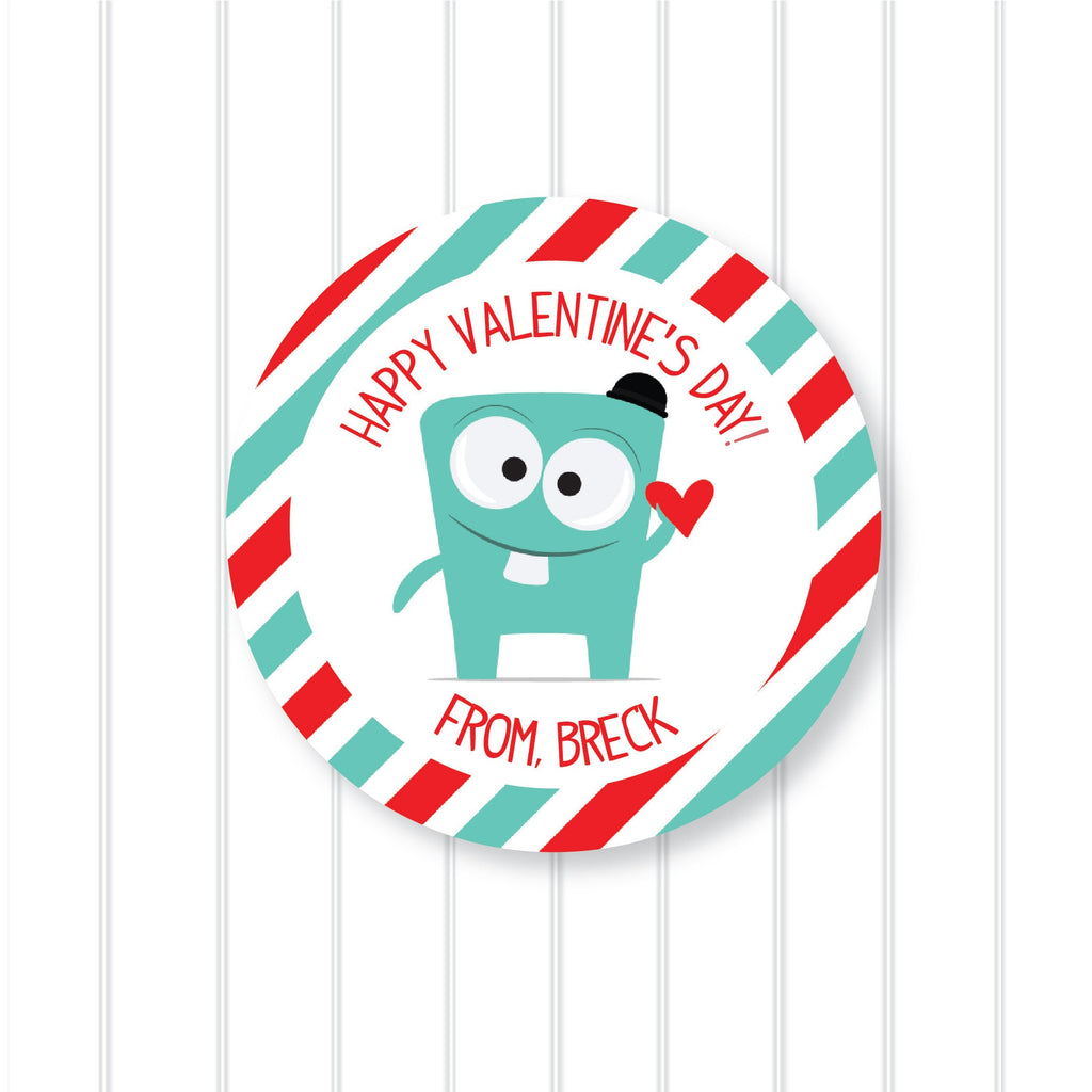 Valentine Monster Stickers, Personalized Valentine Stickers, Valentine Favor Stickers 2.5", Valentine Favor, Stickers and Bags