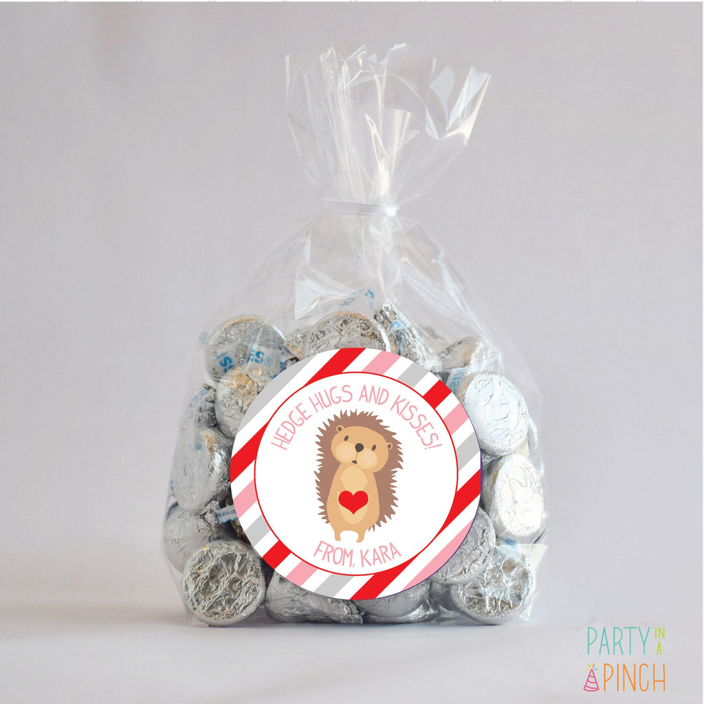 Valentine "Hedge Hugs" Stickers, Personalized Valentine Stickers, Valentine Favor Stickers 2.5", Valentine Favor Stickers and Treat Bags