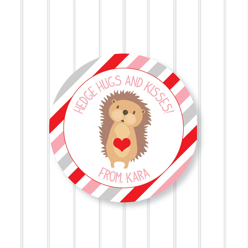 Valentine "Hedge Hugs" Stickers, Personalized Valentine Stickers, Valentine Favor Stickers 2.5", Valentine Favor Stickers and Treat Bags