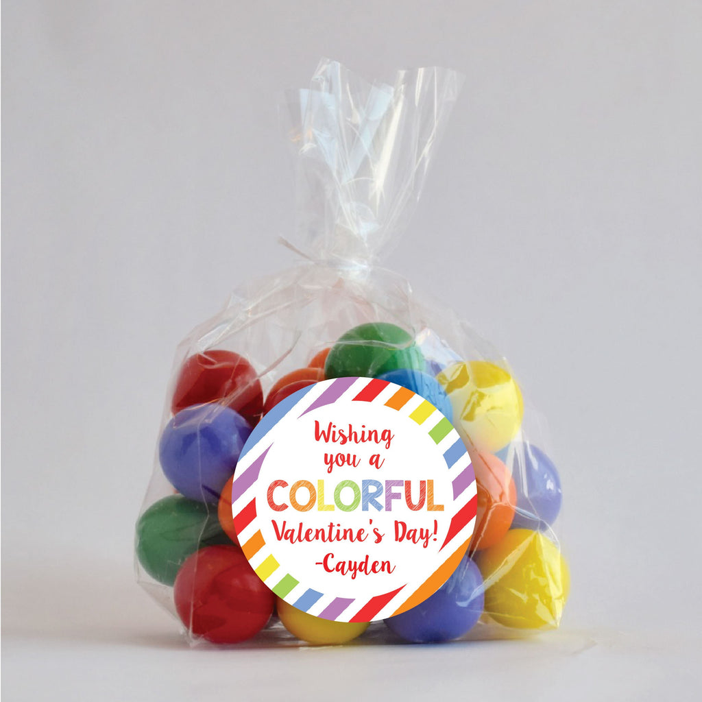 Colorful Valentine's Day Stickers, Personalized Valentine Stickers, Valentine Favor Stickers 2.5", Valentine Favor Stickers and Treat Bags