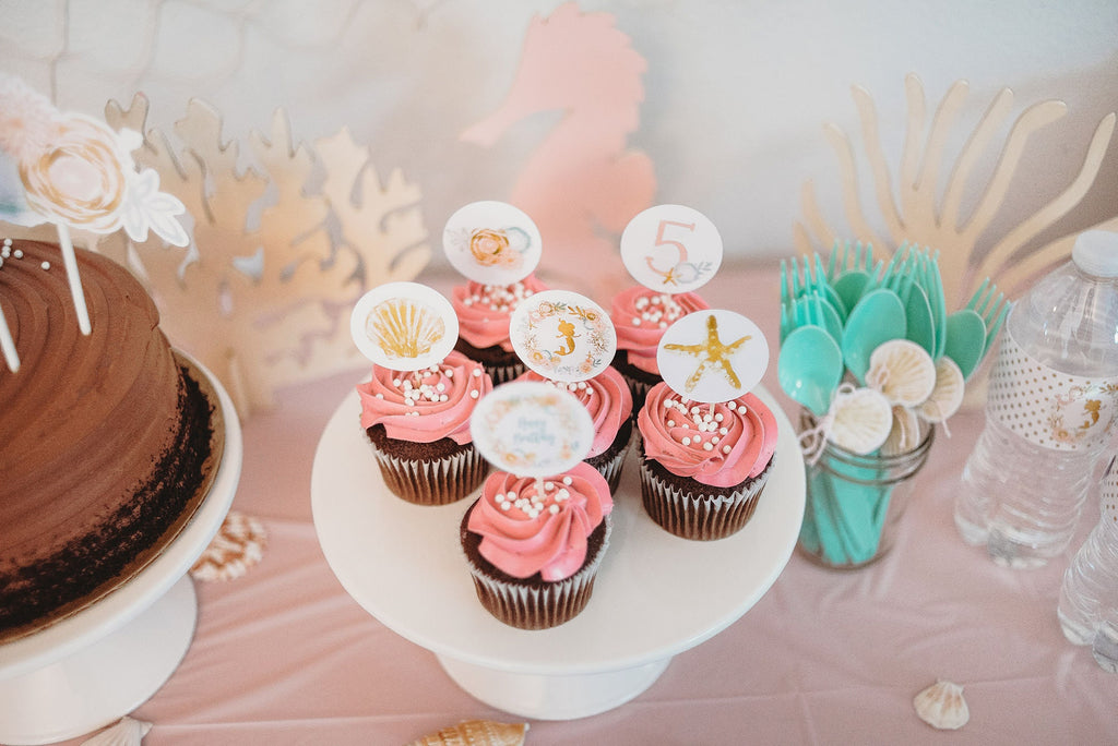 Golden Mermaid Cupcake Toppers, Custom Mermaid Cupcake, Mermaid Party, Personalized, Printable, Digital, Mermaid Party Supplies