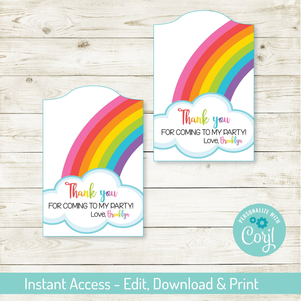 Rainbow Tags EDITABLE, Rainbow Birthday Party, Rainbow Party, Instant Download, Printable, Personalize with Corjl