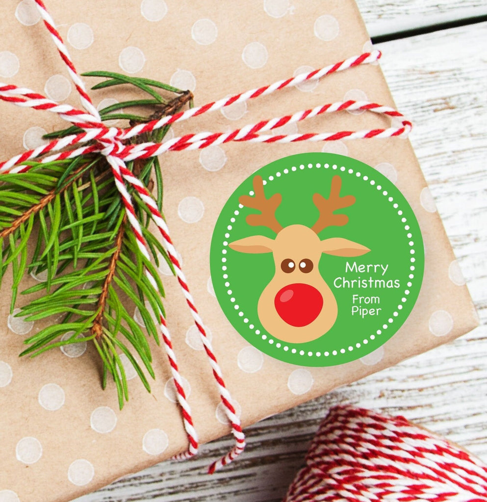 Personalized Christmas Reindeer Favor Stickers, Christmas Stickers, Christmas Label, Digital File, Christmas Favor Stickers, 2.5"