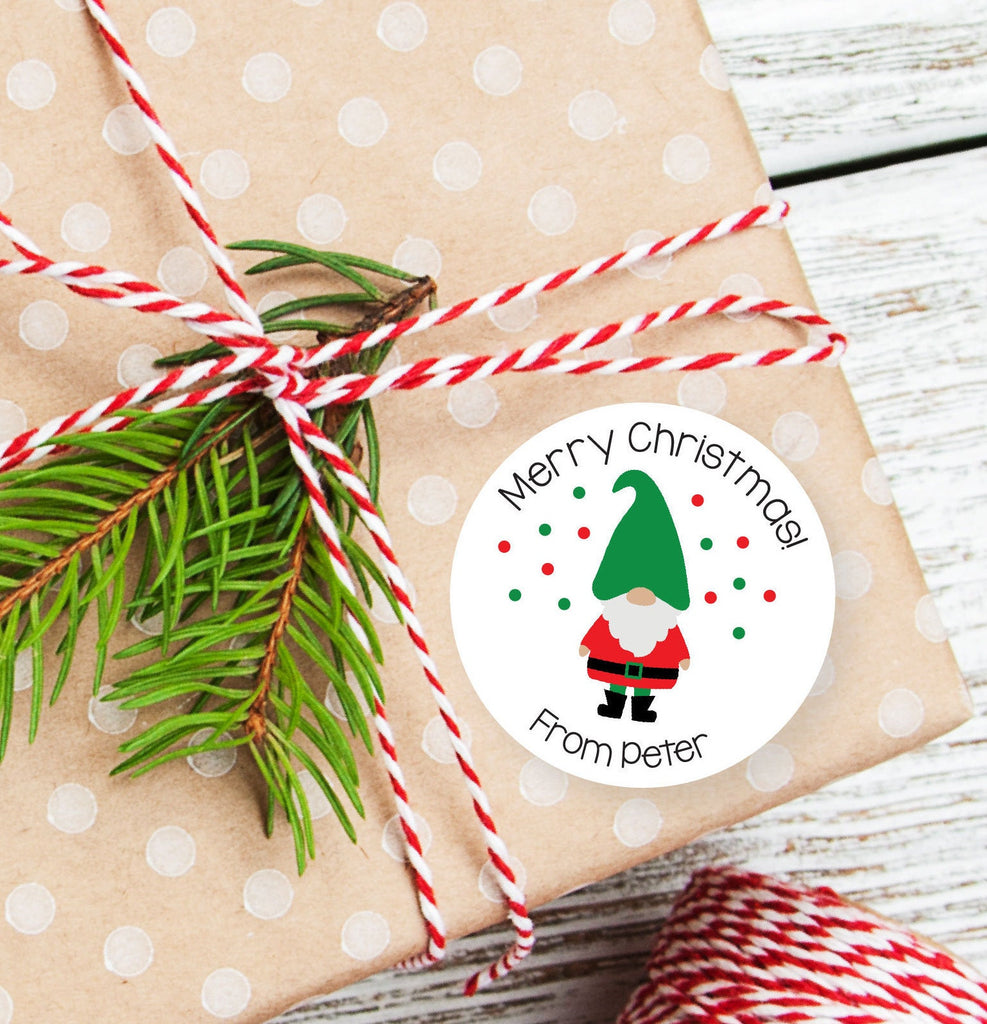 Personalized Christmas Gnome Favor Stickers, Christmas Stickers, Christmas Label, Digital File, Christmas Favor Stickers, 2.5"