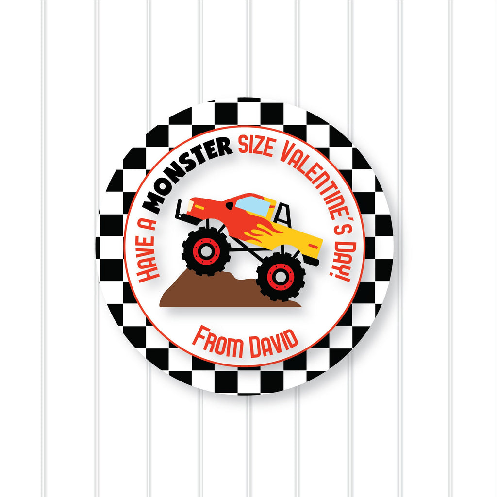 Personalized Monster Truck Valentine Favor Stickers, Valentine Stickers, Valentine Favor Stickers 2.5", Valentine Favor Stickers