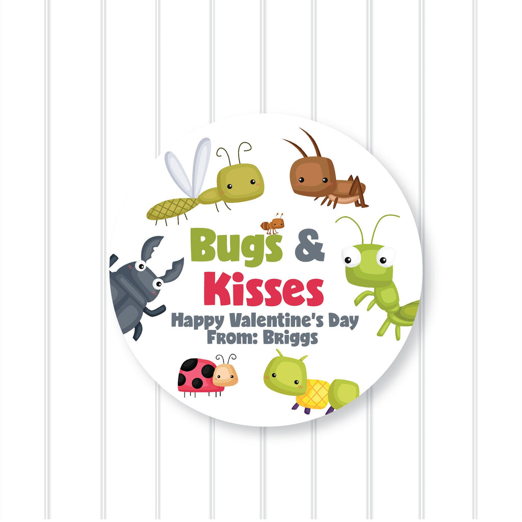 Personalized "Bugs and Kisses" 2 Valentine Favor Stickers, Valentine Stickers, Valentine Favor Stickers 2.5", Valentine Favor Stickers