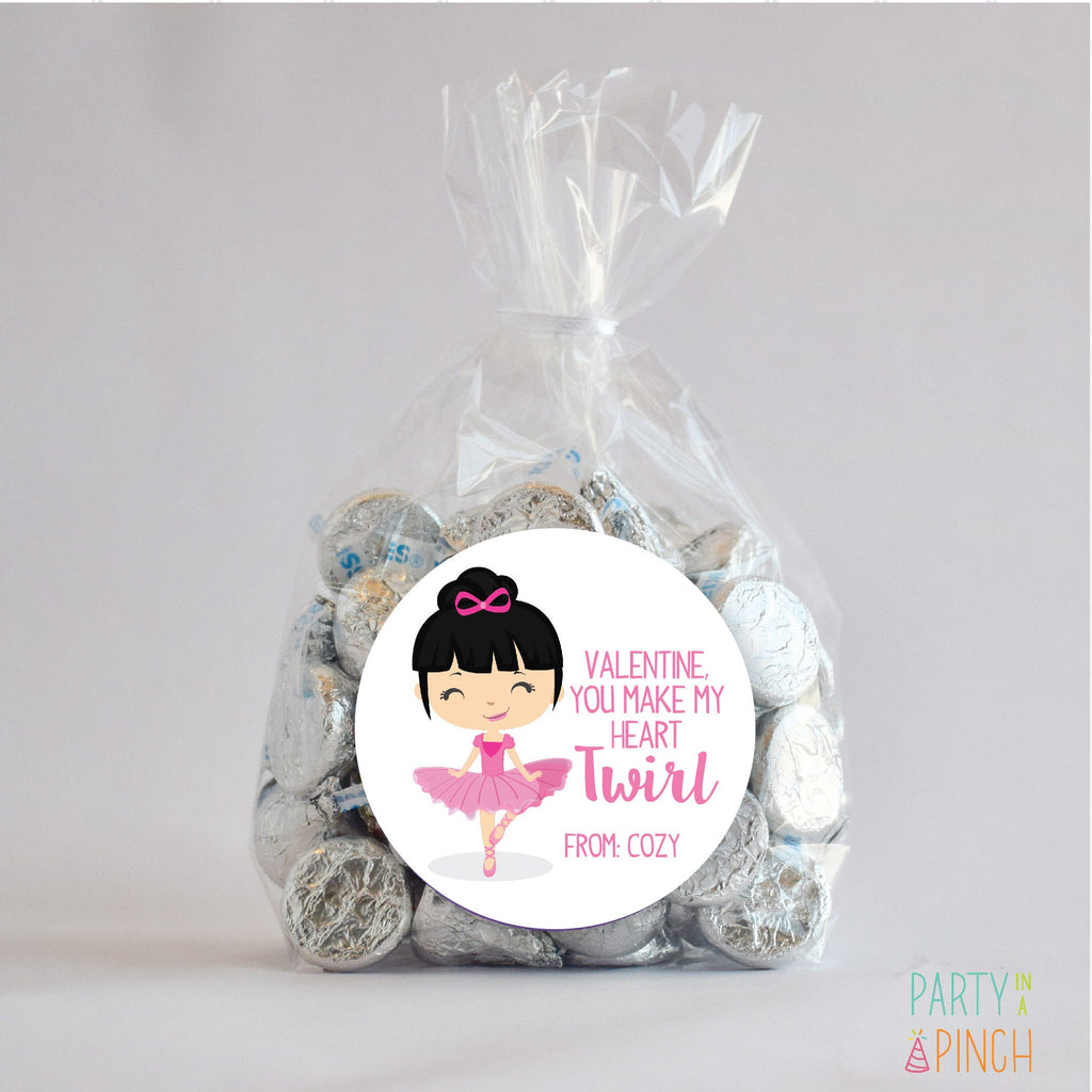 Personalized Valentine Ballerina 4 Favor Stickers, Valentine Favors, Valentine Stickers 2.5", Valentine Favor Stickers and Treat Bag