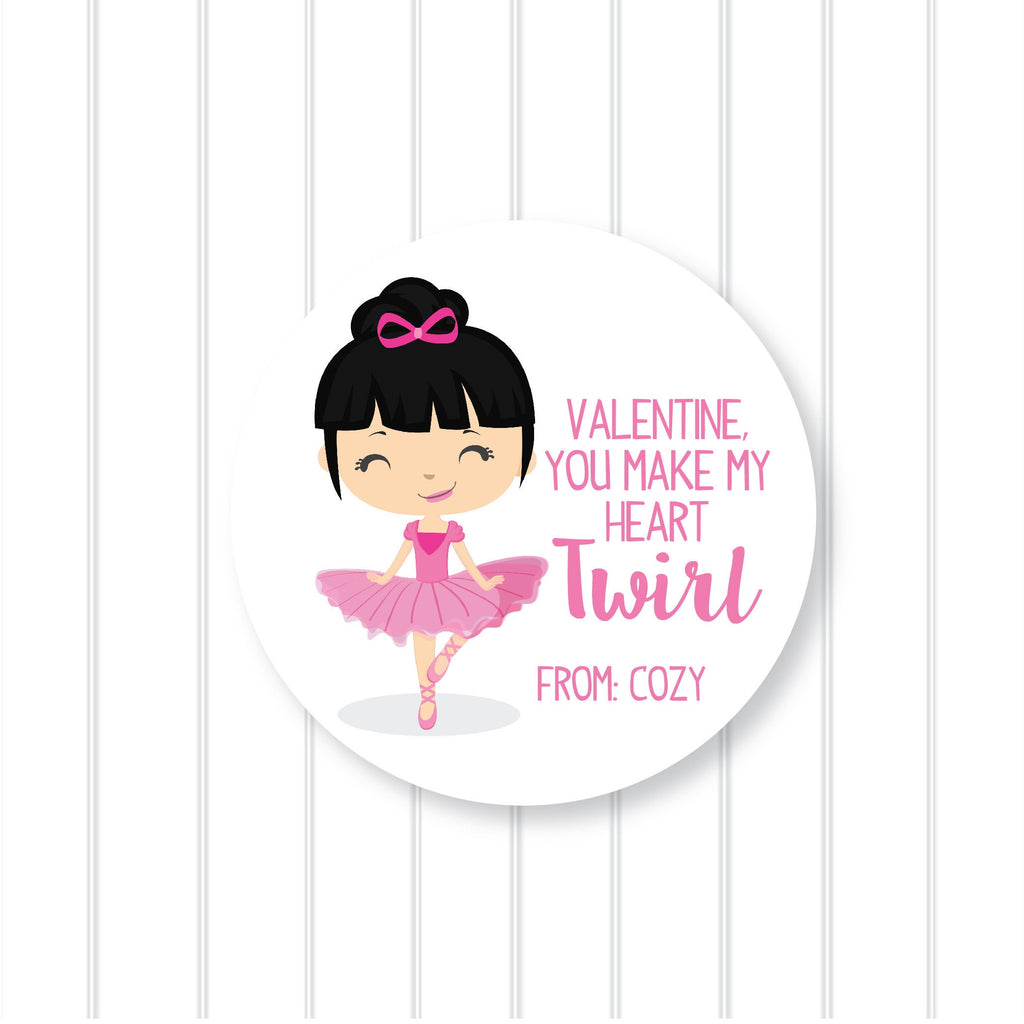 Personalized Valentine Ballerina 4 Favor Stickers, Valentine Favors, Valentine Stickers 2.5", Valentine Favor Stickers and Treat Bag