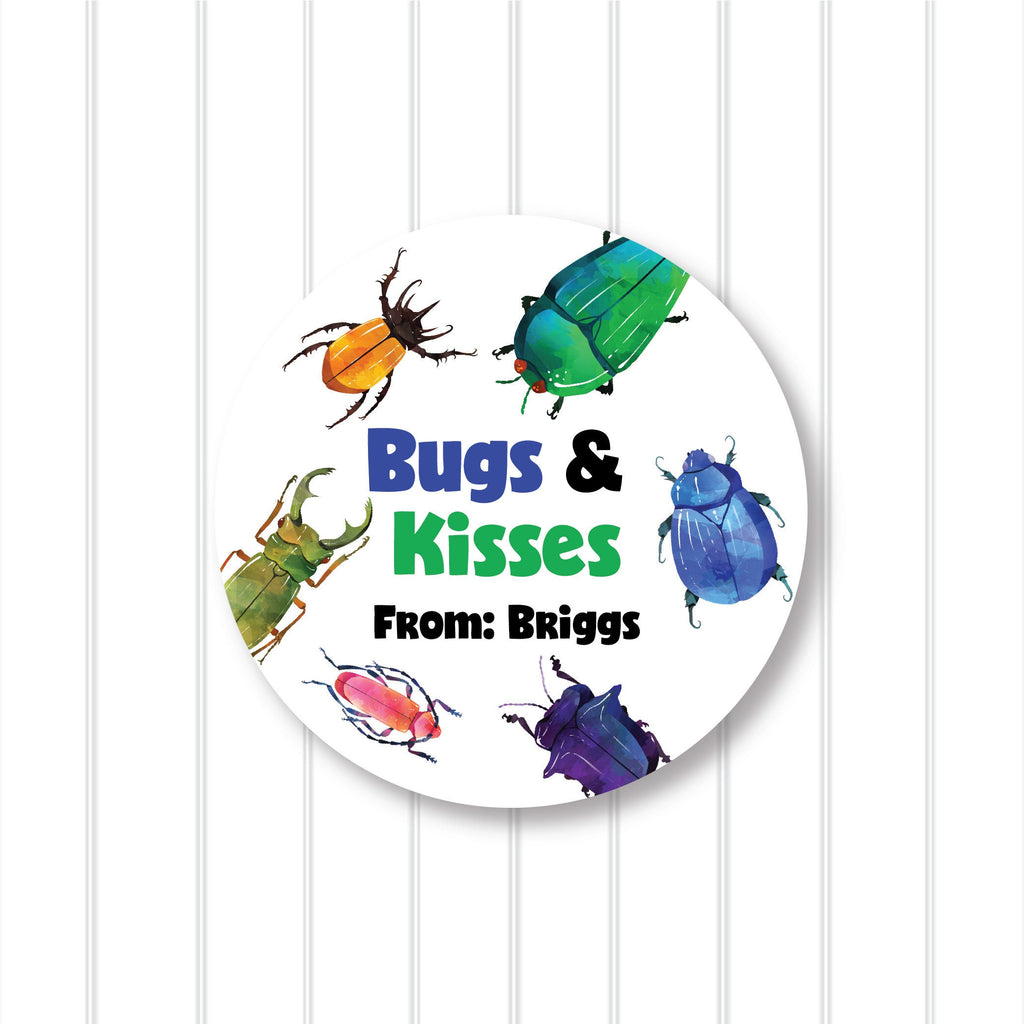 Personalized "Bugs and Kisses" Valentine Favor Stickers, Valentine Stickers, Valentine Favor Stickers 2.5", Valentine Favor Stickers