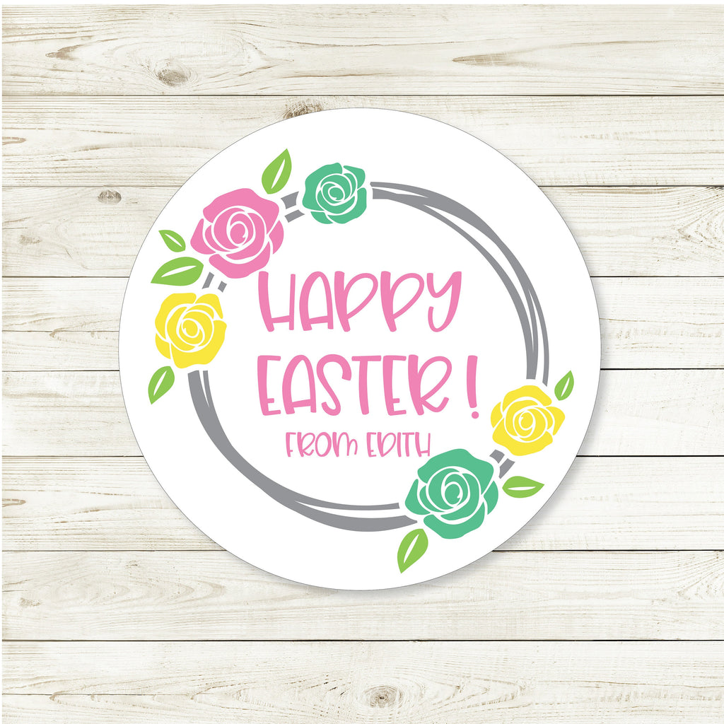 Personalized Easter Wreath Favor Stickers, Easter Stickers, Easter Favor Stickers 2.5", Easter Favor Stickers and Treat Bags