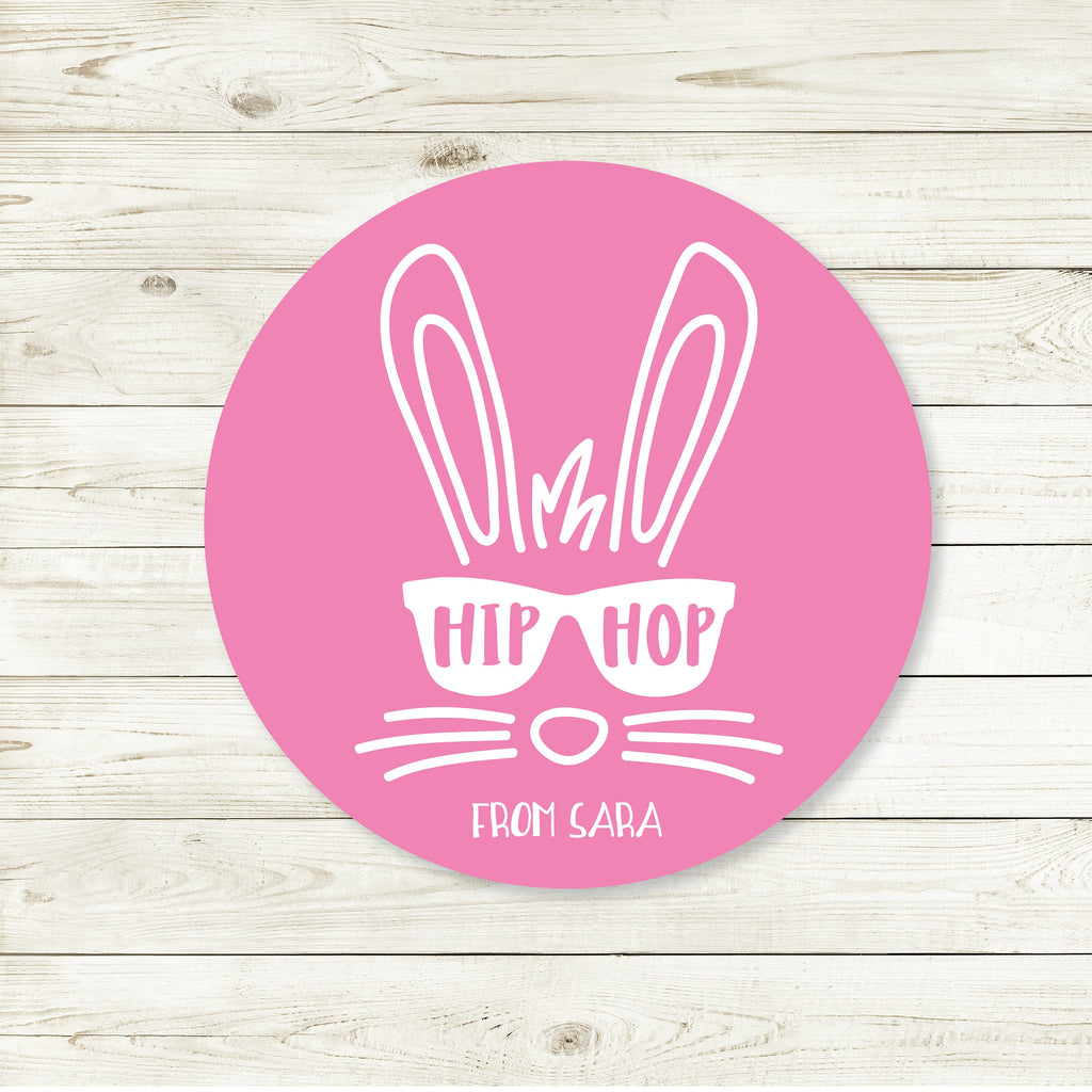 Personalized Easter Hip Hop Pink Favor Stickers, Easter Stickers, Easter Favor Stickers 2.5", Easter Favor Stickers and Treat Bags